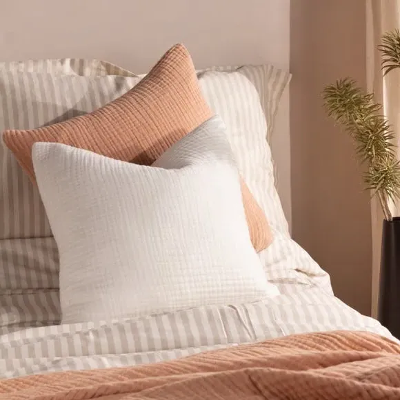 Square Cushion with Textured Design - White, Cotton