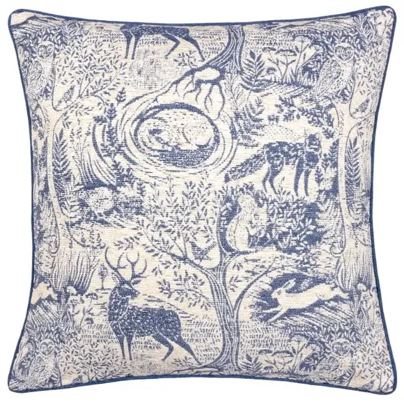 Square Cushion with Woodland Pattern - Midnight