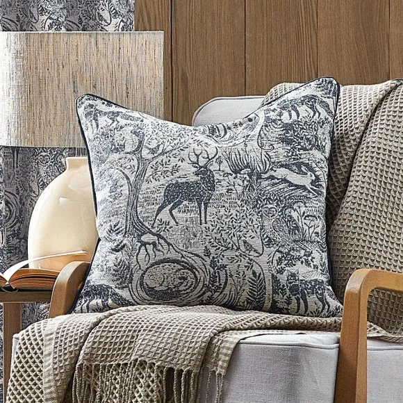 Square Cushion with Woodland Pattern - Midnight image