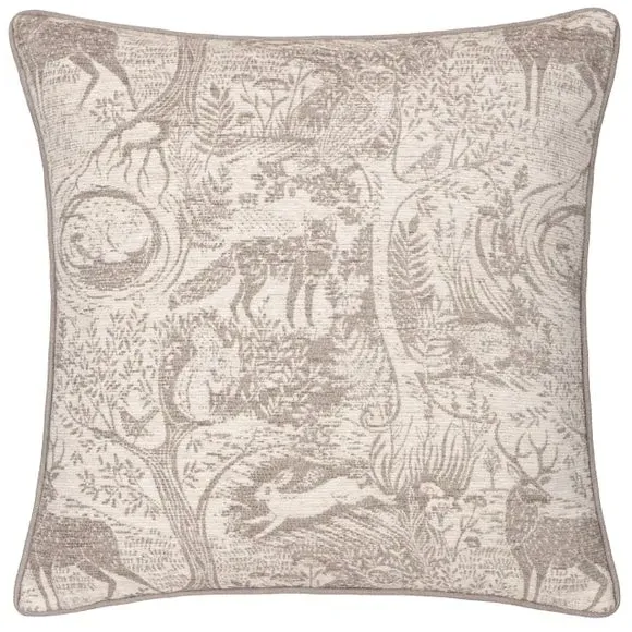 Square Cushion with Woodland Pattern - Taupe