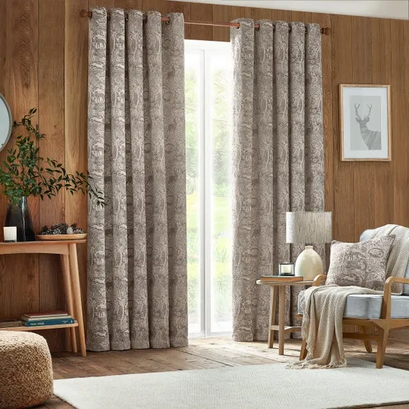 Square Cushion with Woodland Pattern - Taupe