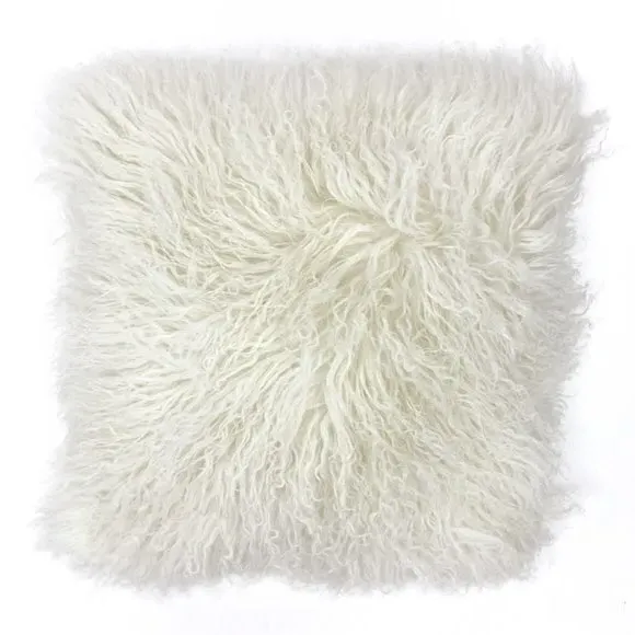 Square Cushion with Zip - White, Sheepskin image