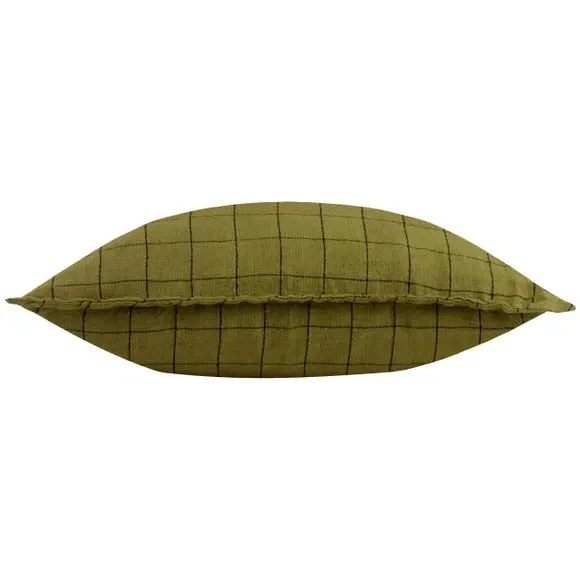 Square Grid Check Cushion - Olive, Linen