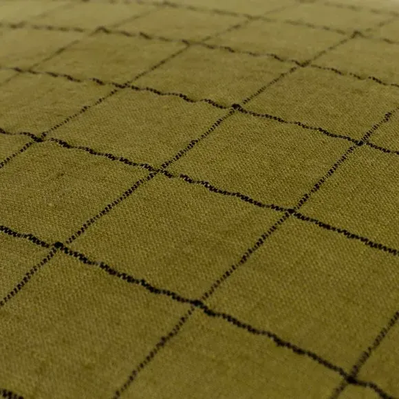 Square Grid Check Cushion - Olive, Linen