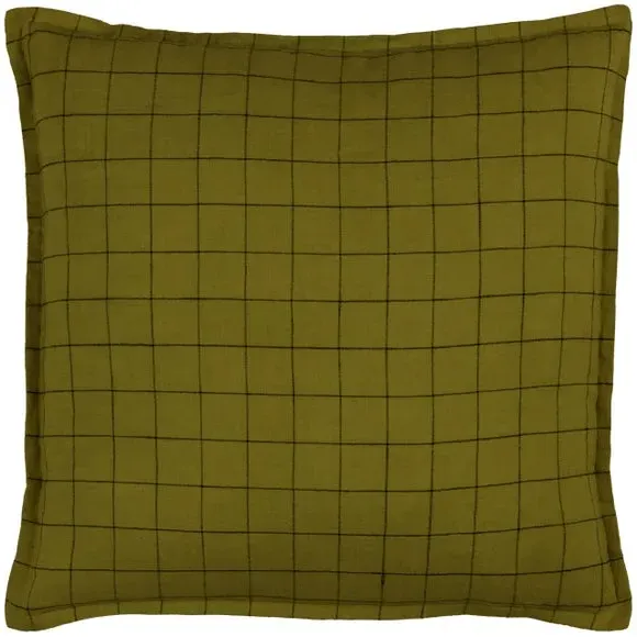 Square Grid Check Cushion - Olive, Linen