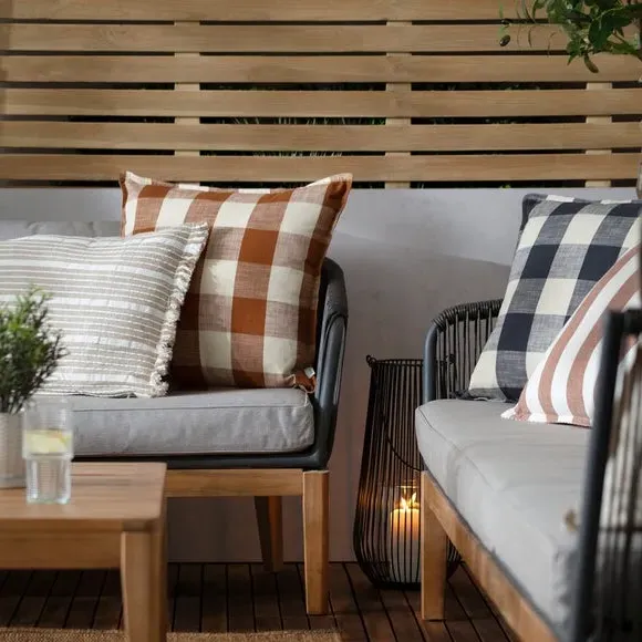 Square Outdoor Cushion Check Design - Navy, Cotton