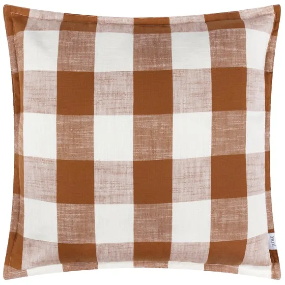 Square Outdoor Cushion Check Design - Pecan, Cotton