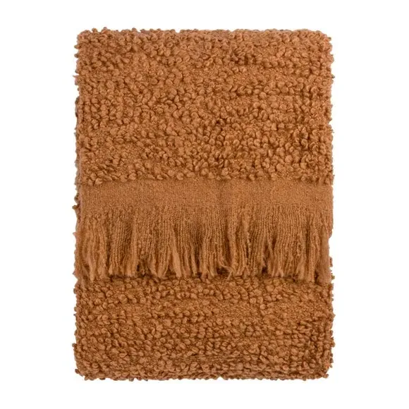 Throw Blanket with Fringe - Ginger, Boucle