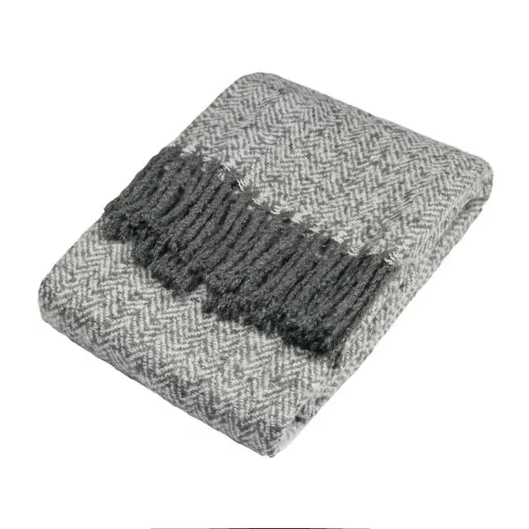Throw Blanket with Tassels - Grey, Acrylic