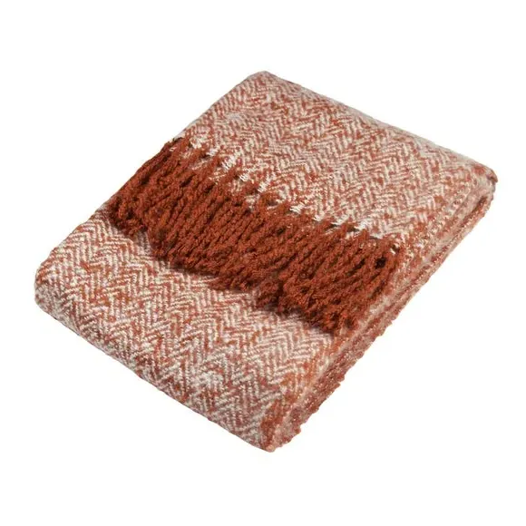 Throw Blanket with Tassels - Rust, Acrylic