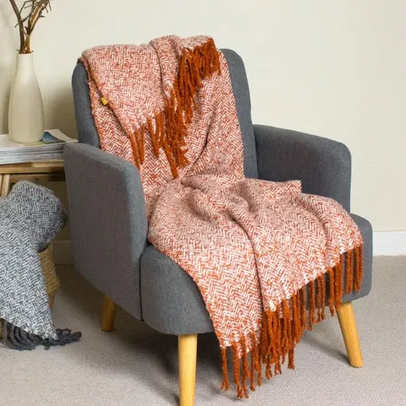 Throw Blanket with Tassels - Rust, Acrylic