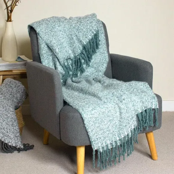 Throw Blanket with Tassels - Teal, Acrylic