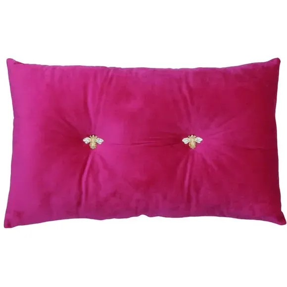 Decorative Cushion with Bee Brooches - Pink, Velvet