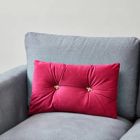 Decorative Cushion with Bee Brooches - Pink, Velvet