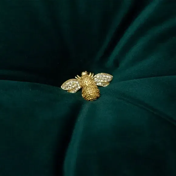 Decorative Cushion with Bee Brooches - Teal, Velvet