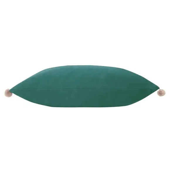 Decorative Cushion with Pom Pom Trim - Duck Egg, Velvet