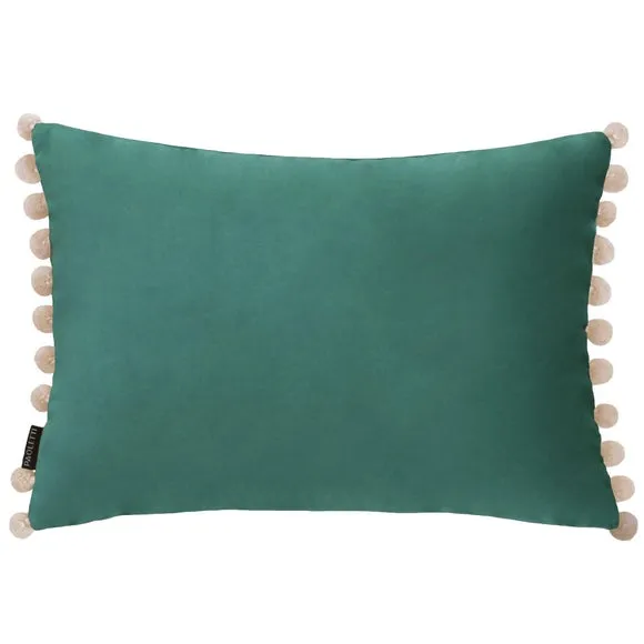 Decorative Cushion with Pom Pom Trim - Duck Egg, Velvet image