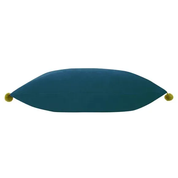Decorative Cushion with Pom Pom Trim - Indigo, Velvet