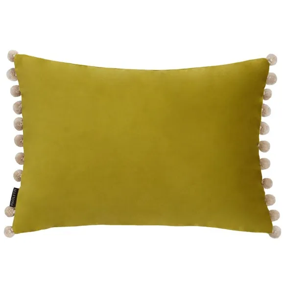 Decorative Cushion with Pom Pom Trim - Primrose, Velvet