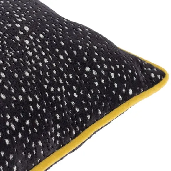 Square Cushion Cover with Piped Trim - Black, Velvet
