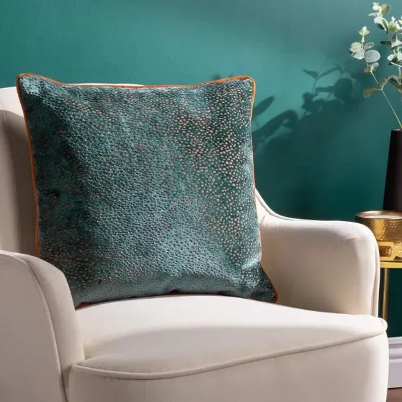 Square Cushion Cover with Piped Trim - Teal, Velvet