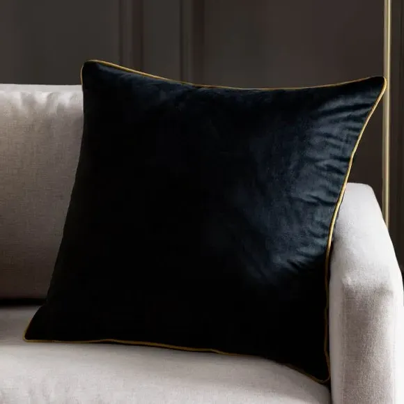Square Cushion Cover with Piping - Black, Velvet image