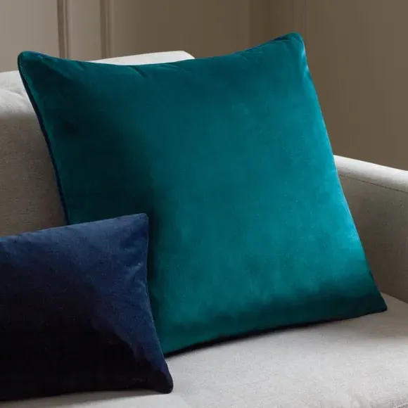 Square Cushion Cover with Piping - Blue, Velvet
