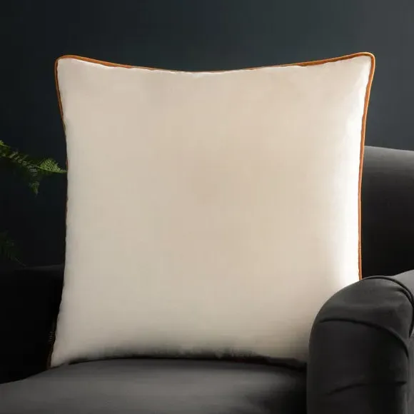 Square Cushion Cover with Piping - Ecru, Velvet