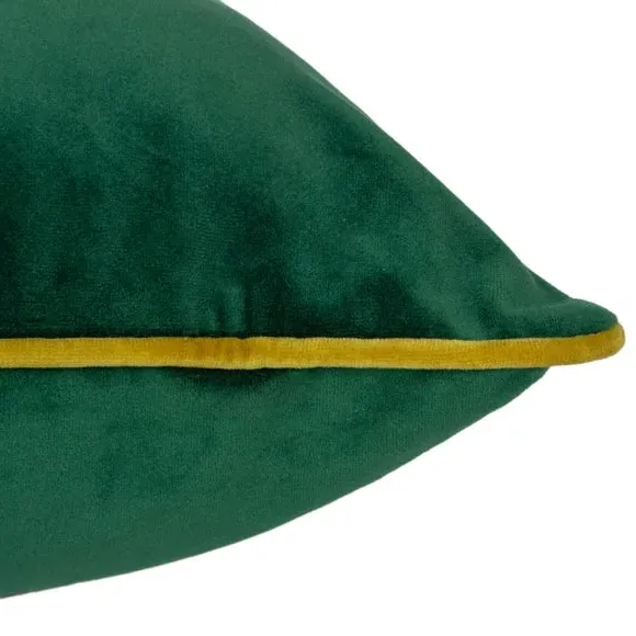 Square Cushion Cover with Piping - Green, Velvet