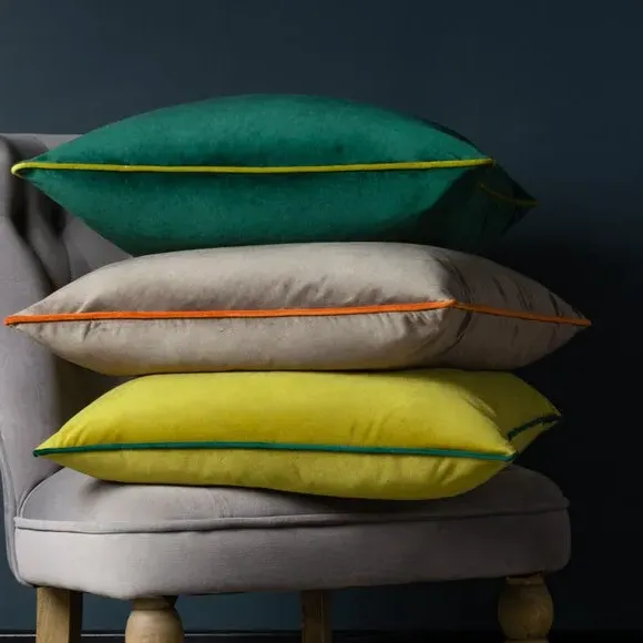 Square Cushion Cover with Piping - Green, Velvet