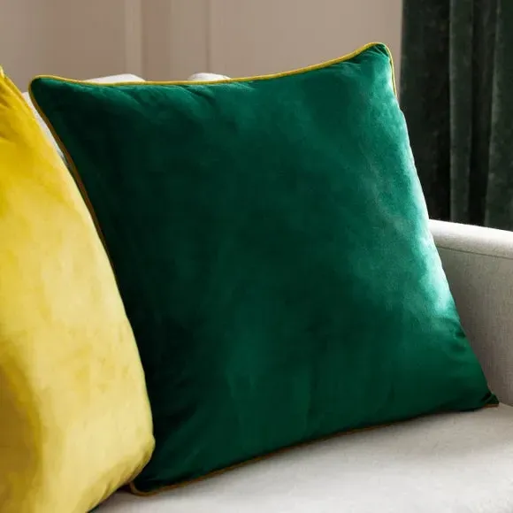 Square Cushion Cover with Piping - Green, Velvet