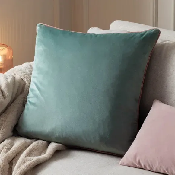 Square Cushion Cover with Piping - Mint, Velvet