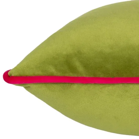 Square Cushion Cover with Piping - Olive, Velvet