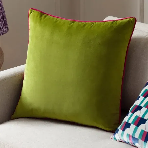 Square Cushion Cover with Piping - Olive, Velvet