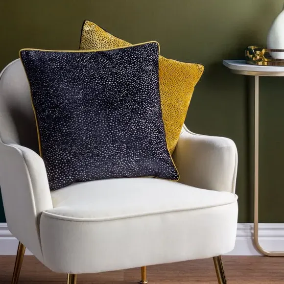 Square Cushion with Piped Trim - Black, Velvet image