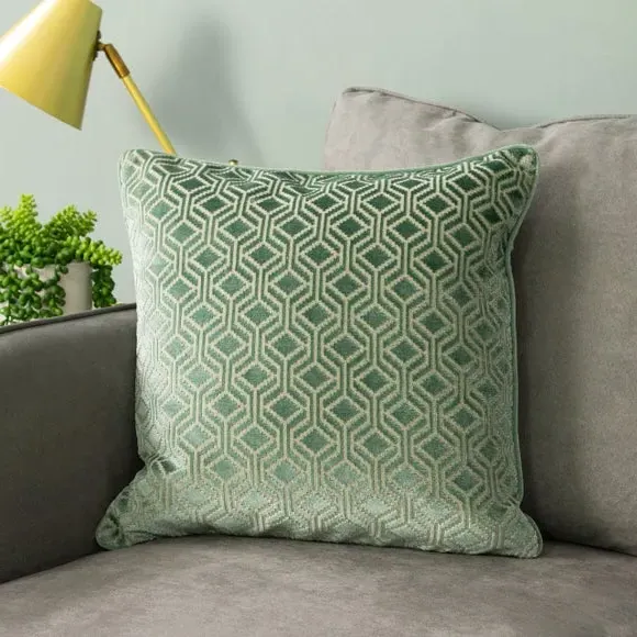 Square Cushion with Velvet Reverse - Mint, Polyester