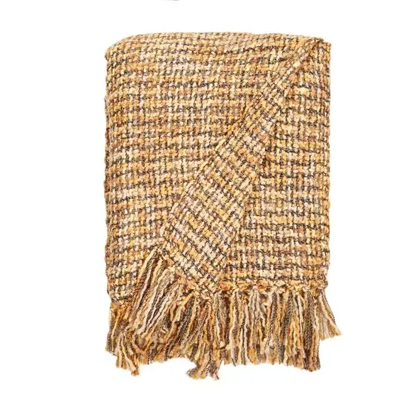 Woven Throw Blanket with Fringe - Honey