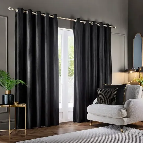 Eyelet Curtains with Micro-Pleat - Black, Velvet