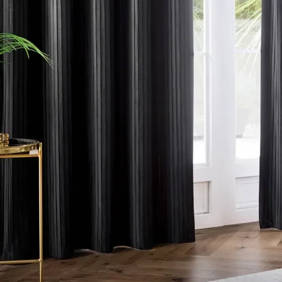 Eyelet Curtains with Micro-Pleat - Black, Velvet