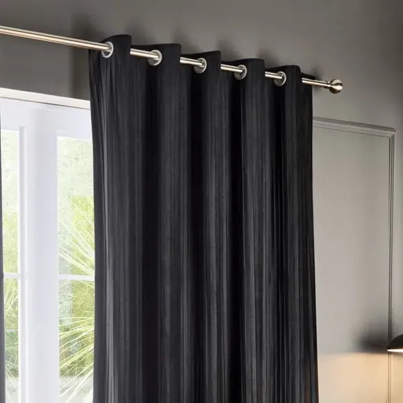 Eyelet Curtains with Micro-Pleat - Black, Velvet