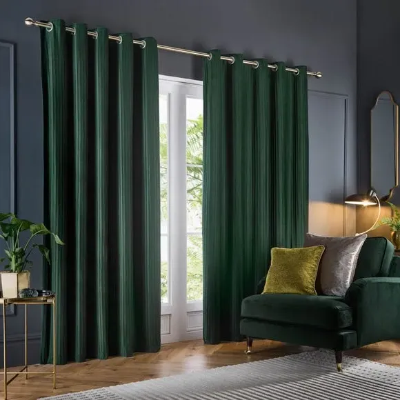 Eyelet Curtains with Micro-Pleat - Forest, Velvet