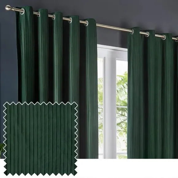 Eyelet Curtains with Micro-Pleat - Forest, Velvet