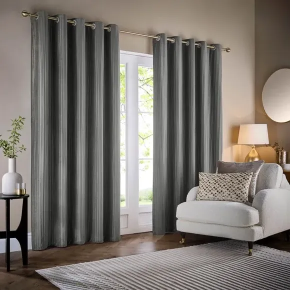 Eyelet Curtains with Micro-Pleat - Grey, Velvet