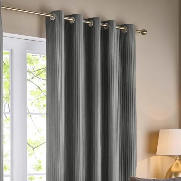 Eyelet Curtains with Micro-Pleat - Grey, Velvet