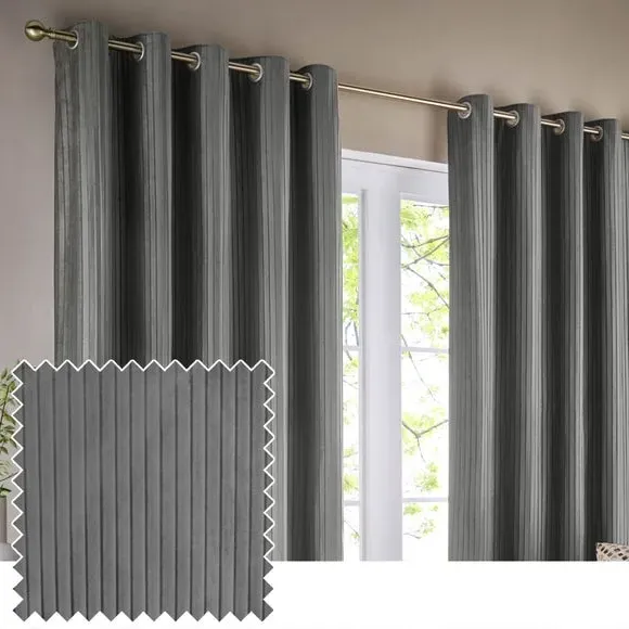 Eyelet Curtains with Micro-Pleat - Grey, Velvet
