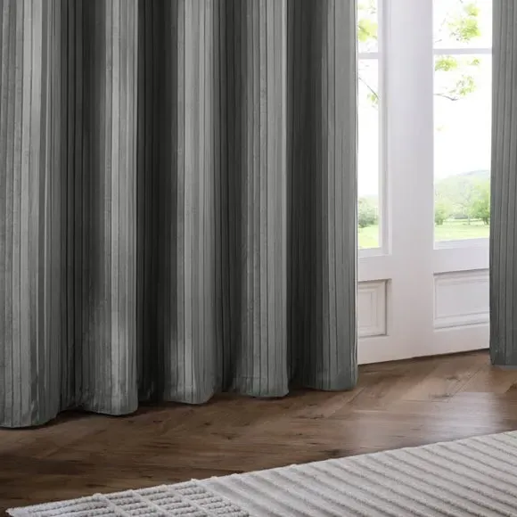Eyelet Curtains with Micro-Pleat - Grey, Velvet