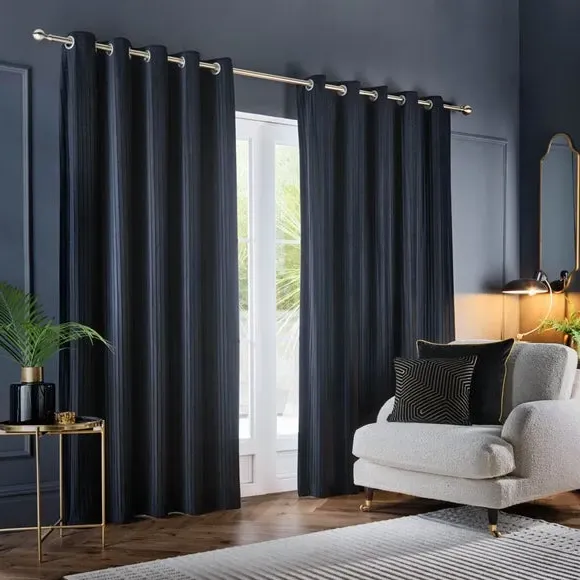Eyelet Curtains with Micro-Pleat - Midnight, Velvet