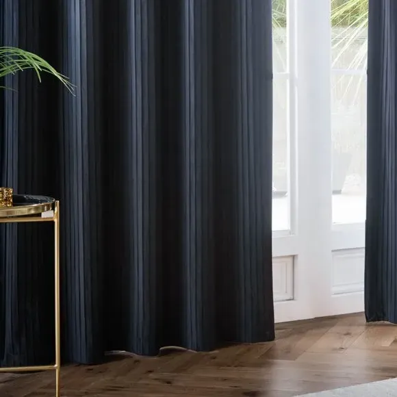 Eyelet Curtains with Micro-Pleat - Midnight, Velvet