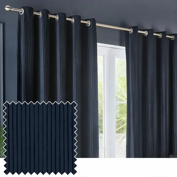 Eyelet Curtains with Micro-Pleat - Midnight, Velvet