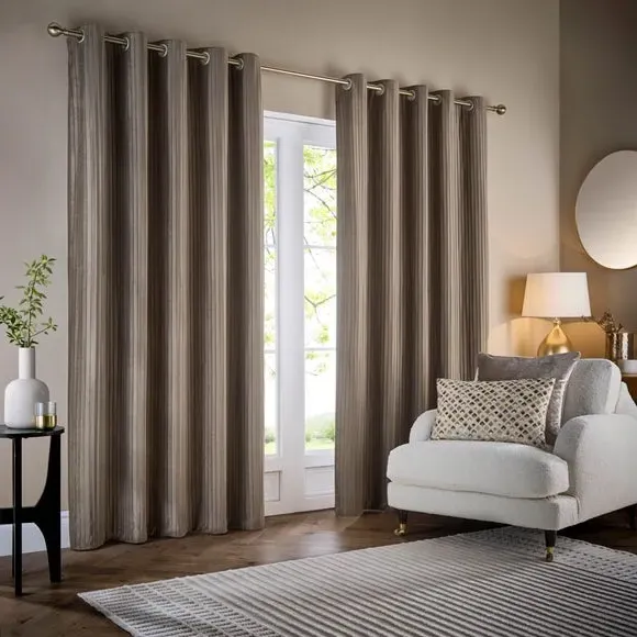 Eyelet Curtains with Micro-Pleat - Mink, Velvet